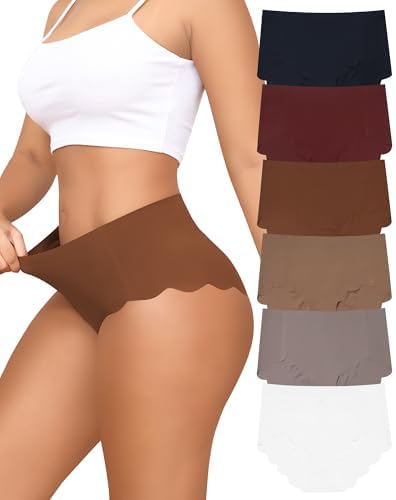 LEVAO High Waisted Seamless Underwear for Women Full Coverage No-Show Bikini Wave Edge Panties 6 Packs