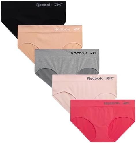 Reebok Hipster for Women - 5 Pack Seamless Moisture Wicking Nylon Spandex Underwear - Breathable Stretch Performance Panties